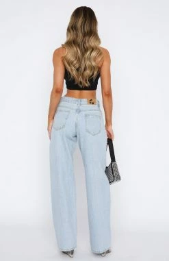 Let Them Talk Low Rise Wide Leg Diamante Jeans Light Blue -whitefox shop 15.06.2333895