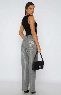 Feels Like Forever Low Rise Straight Jeans Metallic Denim -whitefox shop 20.07.23 242162