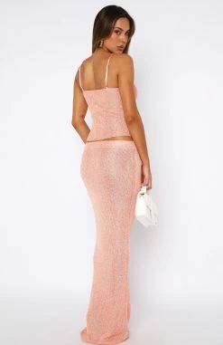Star Shining Sequin Knit Maxi Skirt Peach -whitefox shop 30.06.2337474