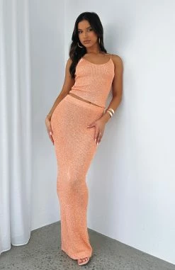 Star Shining Sequin Knit Maxi Skirt Peach