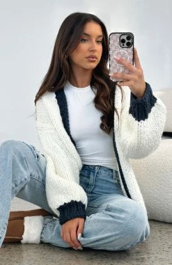 A Little Too Much Knit Cardigan Cream + Navy