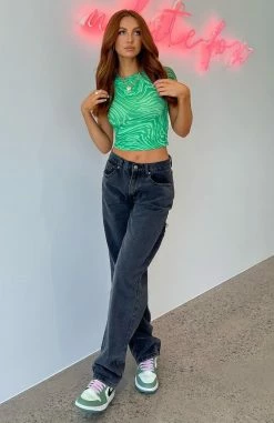 Taking A Trip Mid Rise Straight Leg Jeans Acid Black -whitefox shop Akex2