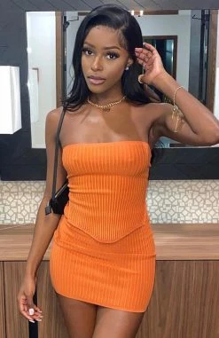 Slow Jams Knitted Mini Skirt Rust