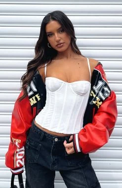 Out Of Here Bomber Jacket Black/Red -whitefox shop BEEN WAIITING BUSTIER 22.08.23 05