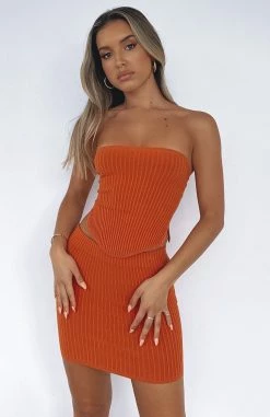 Slow Jams Knitted Mini Skirt Rust -whitefox shop FAIR AND SQUARE KNITTED BUSTIER SLOW JAMS MINI SKIRT 23.11.21 06