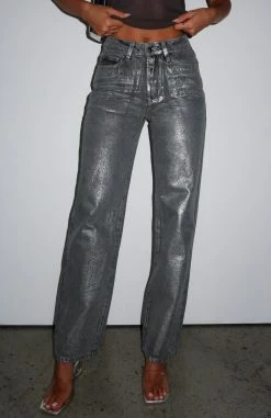 Feels Like Forever Low Rise Straight Jeans Metallic Denim