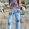 Butterfly Kiss Low Rise Wide Leg Denim Jeans Blue Wash
