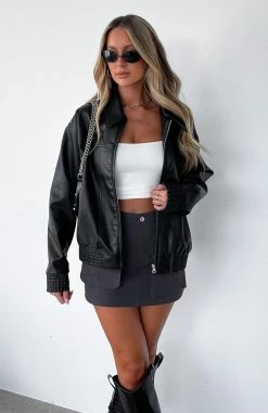 Make Things Right PU Bomber Jacket Black -whitefox shop IMG 4710