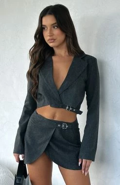 Not Like You Cropped Blazer Charcoal