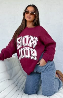 Take Me To Paris Oversized Sweater Wine