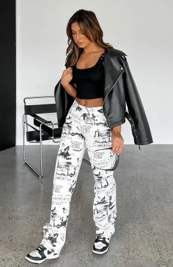 Your Choice Printed Pants White